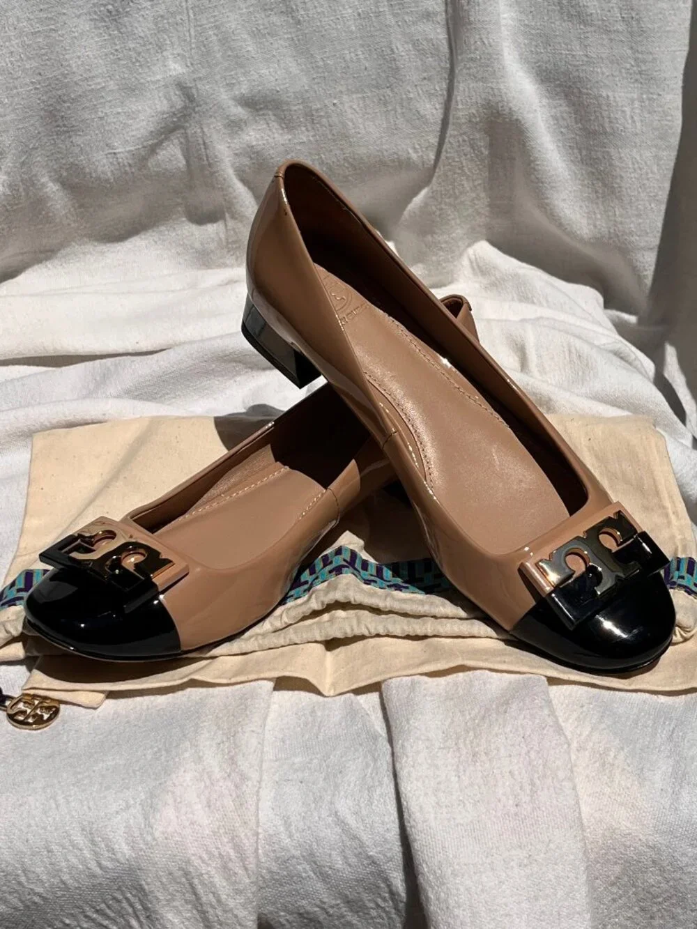 Tory Burch Gigi Cap Toe Beige and Black Colorblock Heels